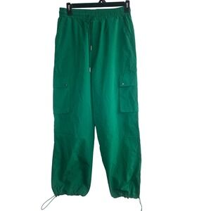 Love Poem By Block Parachute Pants Women's Size LARGE Green Cargo Pockets